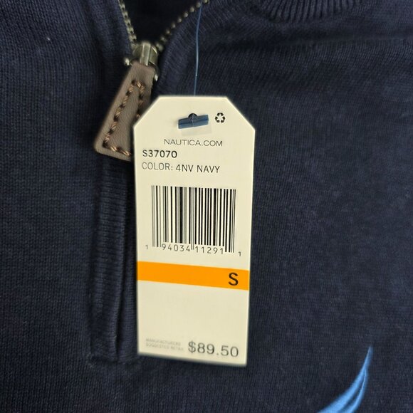 Mens Nautica Navtech Navy & Blue Striped 1/4 Zip Sweater Long Sleeve Size S - Picture 3 of 8